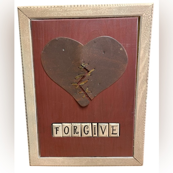 Other - Don Dipa Rustic Metal Broken Heart Wall Art Forgive Message Artist Signed FIRM$